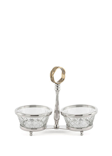 Gümüş Metalli Cam 2 Bölmeli Çerezlik