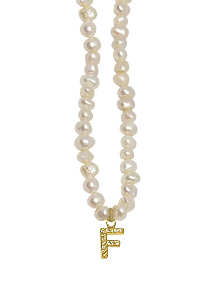 İncili F Harf Formlu Kadın Gümüş Kolye