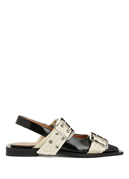 Feminine Buckle Black Cream Women's Ballerinas