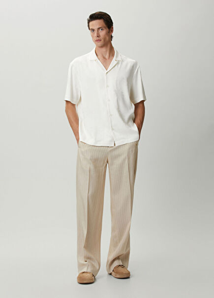 Beige Striped Patterned Trousers