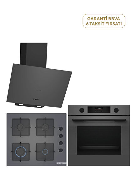 Antrasit Gri Ankastre Set HUA736EN0T-POP6C9P30O-DWK64PJ70T Buhar Destekli Ankastre Fırın
