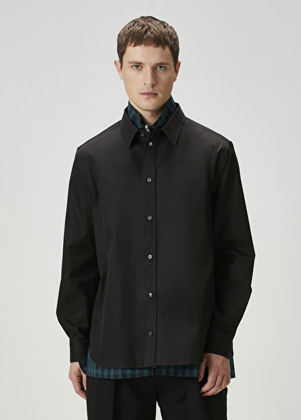 Navy Blue Plaid Inner Collar Detailed Outer Shirt