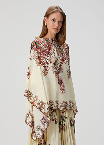 Desenli İpek Pelerin