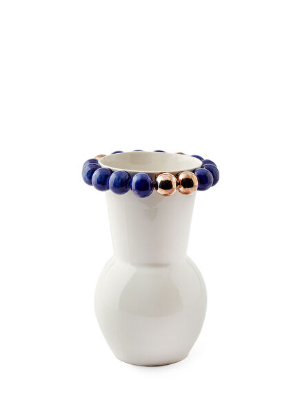 Cosmos Lacivert Altın Dekorlu Porselen Vazo 24 cm