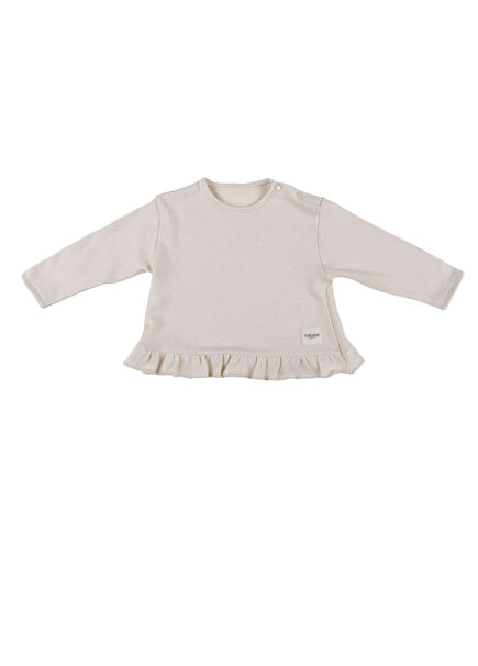 Bej Fırfırlı Uzun Kollu Kız Bebek Bluz