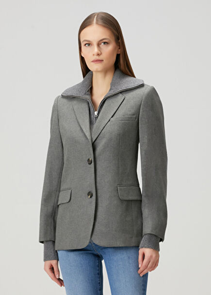 Frank Mixed-Media Gri Yün Blazer