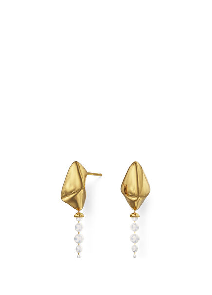 Thoe 925 Sterling Silver 24K Gold Plated Women's Pearl Earrings