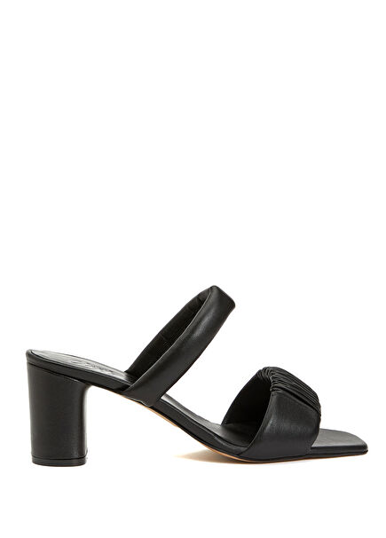 Black Double Puff Strapped Women's Leather Slippers