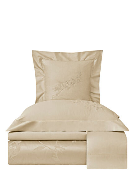 Valeron Clarins Beige Cotton Jacquard Extra King Size Duvet Cover Set 270 x 280 cm