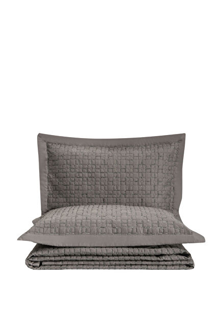 Kungling Organik Pamuk & Nakışlı Antrasit Çift Kişilik Yatak Örtüsü