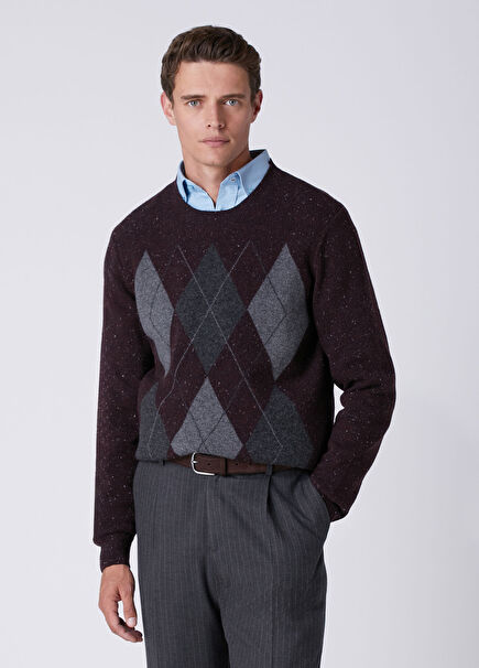 Plum Diamond Patterned Wool Sweater