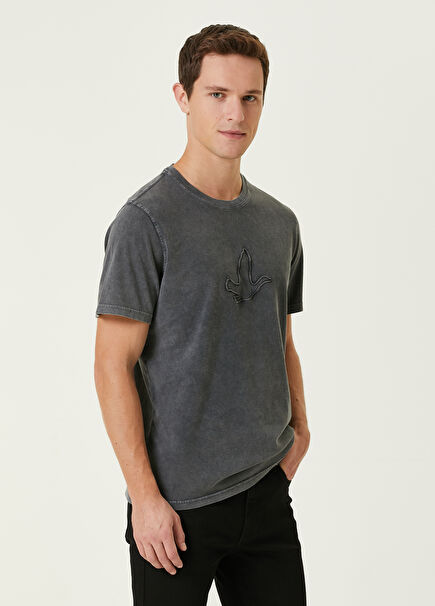 Antrasit Sargı Kaz Nakışlı T-shirt