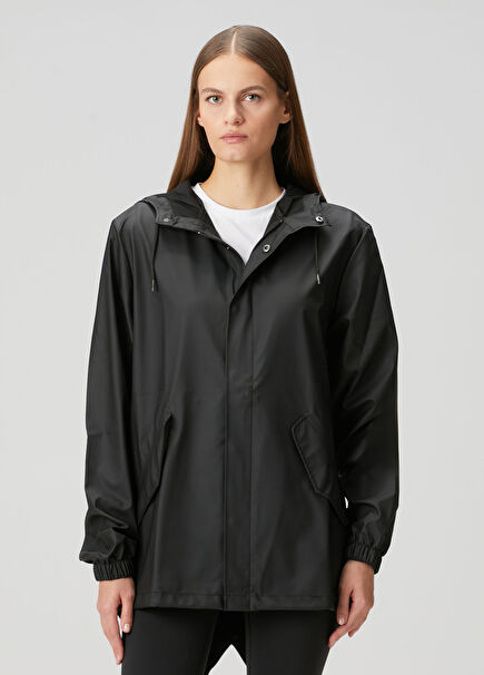Fishtail Black Hooded Raincoat