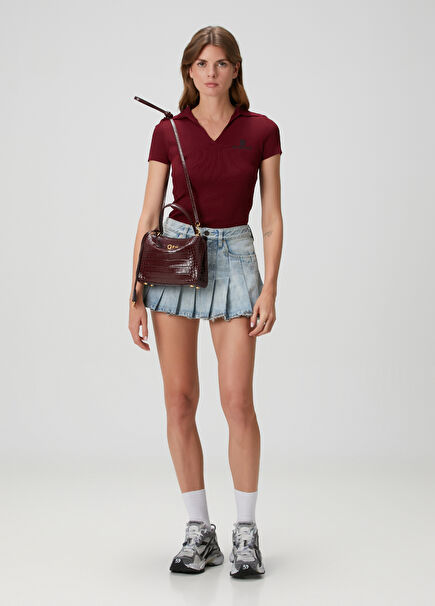 Light Blue Pleated Mini Denim Skirt