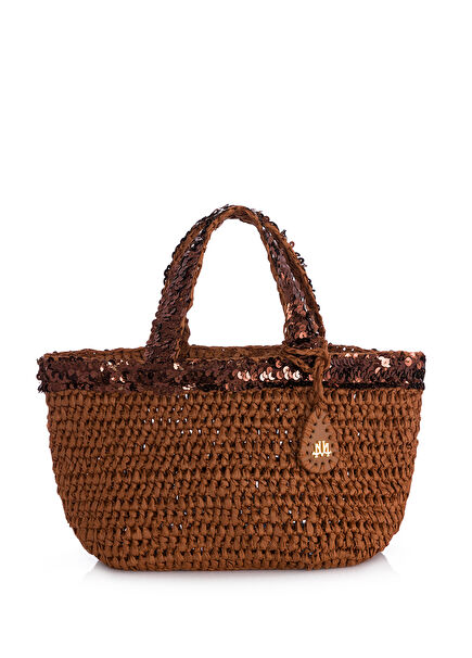 Micro Loulou Hand Knitted Brown Women's Beach Bag
