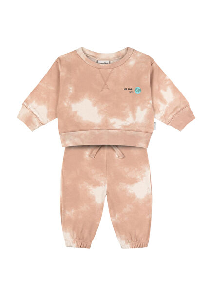 Bej Batik Desenli Sweatshirt & Pantolon Erkek Bebek 2'li Set