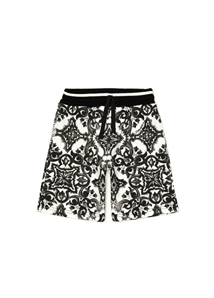 Black White Majolica Patterned Boys Bermuda