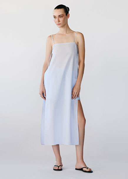 Hutton Light Blue Strap Women's Long Tunic with Side Slits