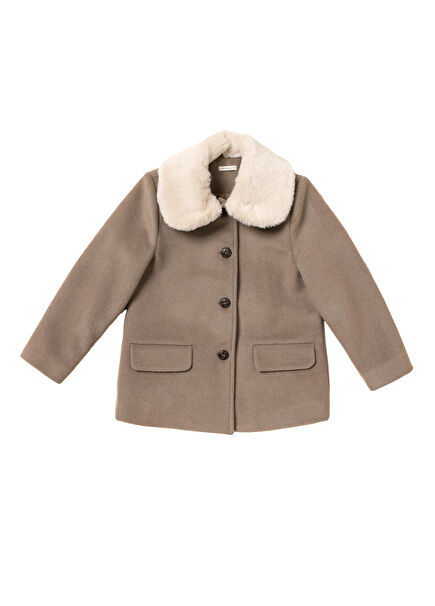 Beige Wool Fur Girls' Coat