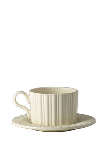 Krem Çizgi Dokulu Çay Fincanı Seti