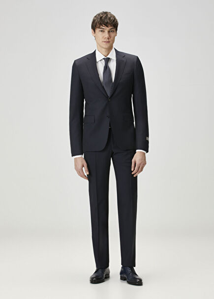 Navy Blue Stripe Patterned Wool Suit