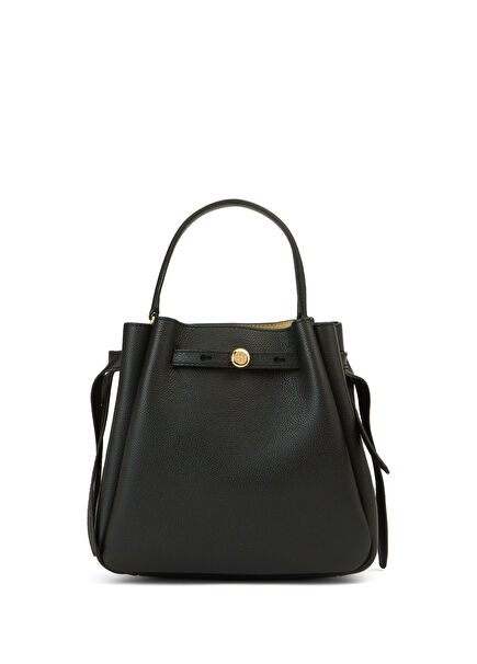 Romy Black Women's Leather Drawstring Bag