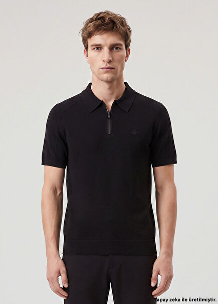 Black Polo Short Sleeve Sweater