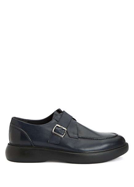 Navy Blue Buckles Men's Leather Shoes