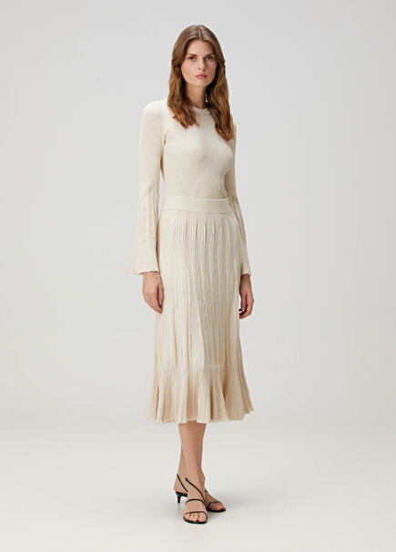 Emerie Sand Ribbed Midi Skirt