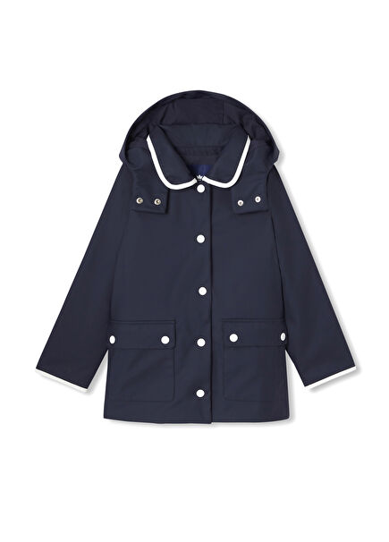 Lacivert Kapüşonlu Kız Çocuk Yağmurluk