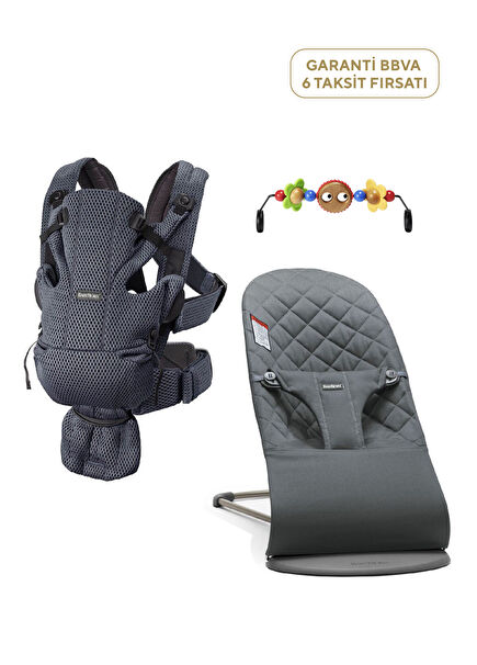 Bliss Woven 0-13 kg Baby Carrier and Move Mesh Anthracite Kangaroo Set of 2 with Toy