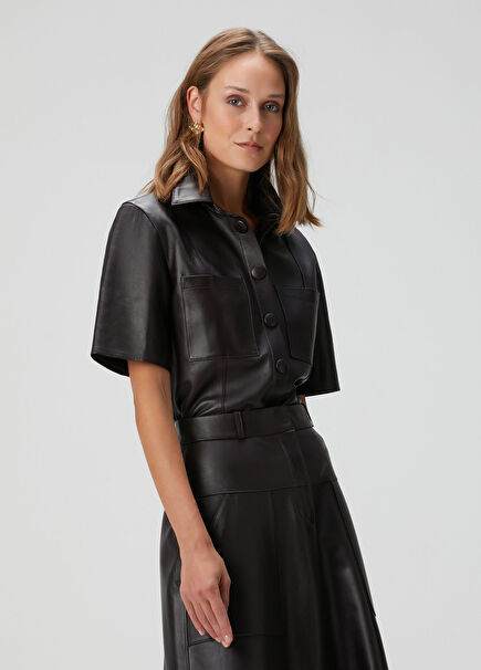 Mürdüm Deri Gömlek