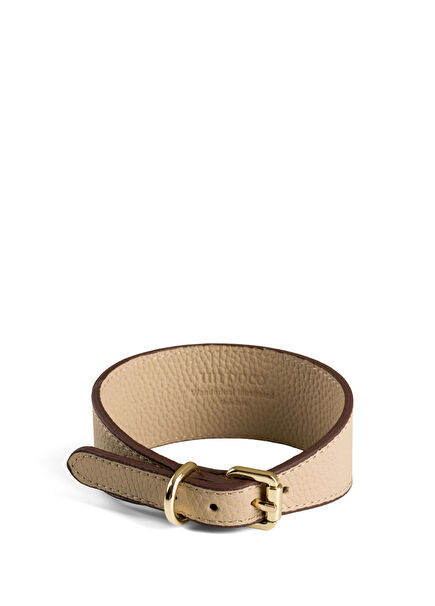 Poco Beige Leather Dog Neck Collar