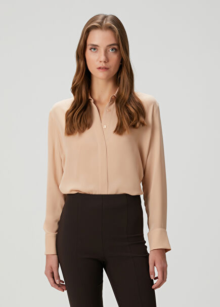 Bej Rahat Kesim İpek Gömlek