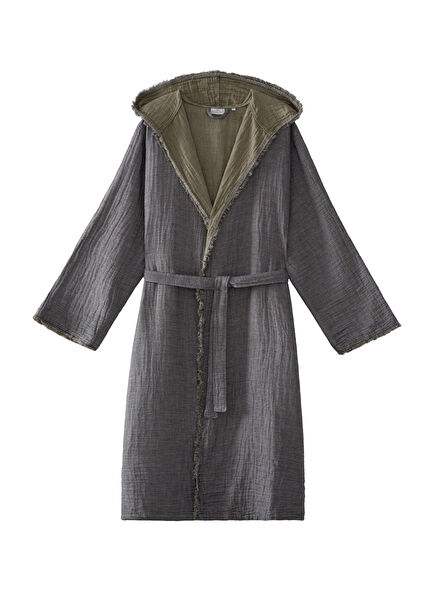 Muna %100 Organik Pamuk Yeşil Antrasit Erkek Bornoz