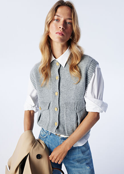 Gray Melange Wool Knit Vest