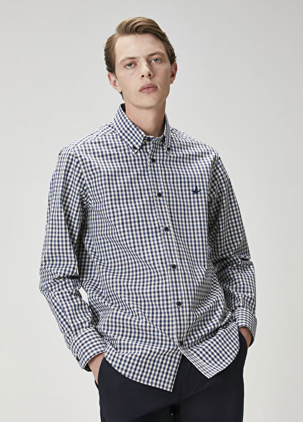 Lacivert Pötikare Desenli Gömlek