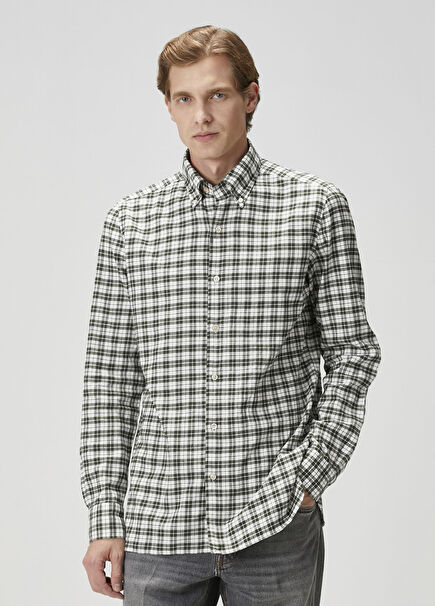 White Green Plaid Patterned Shirt