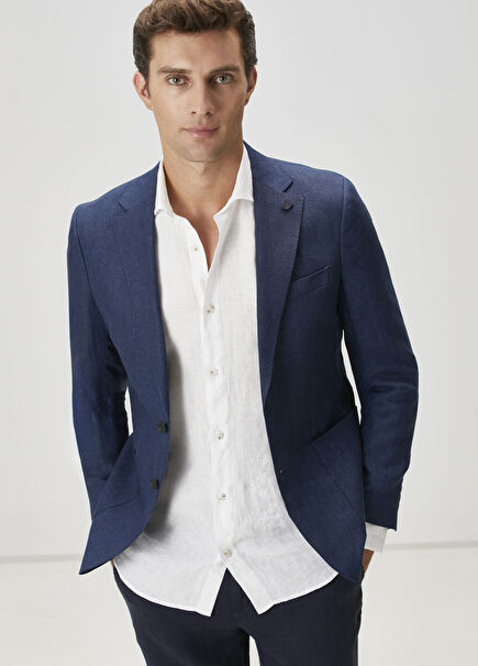 Navy Blue Linen Jacket