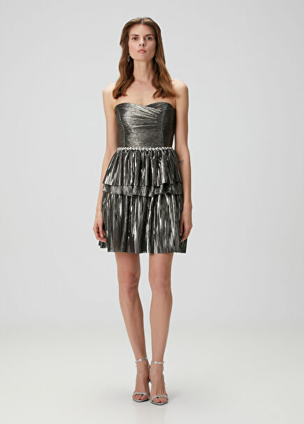 Audrey Antrasit Mini Kokteyl Elbise