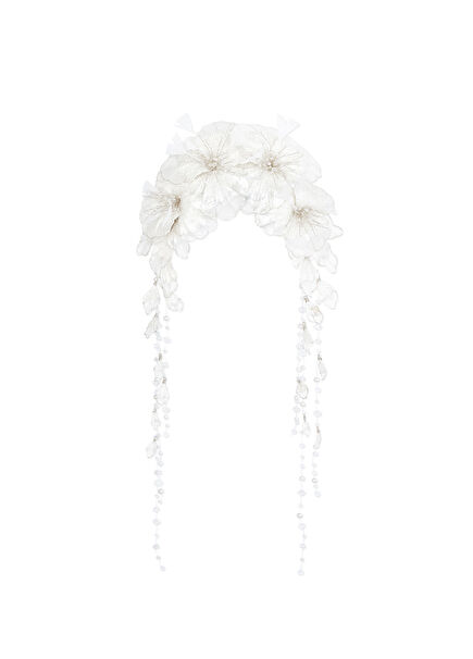 Saina Beyaz Kristal Taşlı Kadın Duvak Aksesuarı
