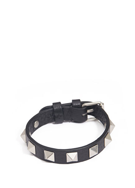 Black Mens Leather Bracelet