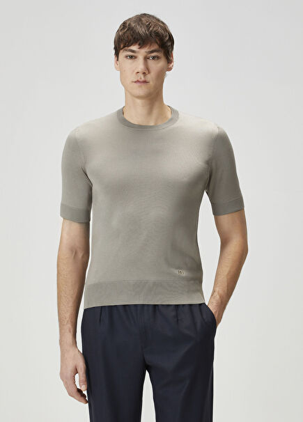 Khaki Short Sleeve Silk Sweater