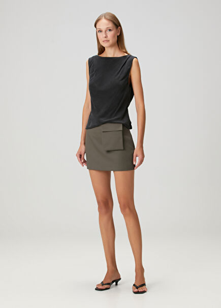 Dark Green Mini Wool Skirt