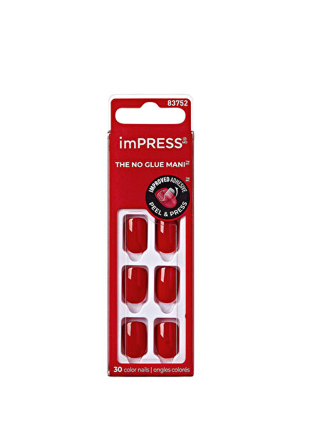 Color Red Self-Adhesive Short Glossy Fake Nails
