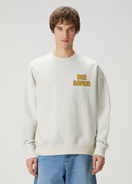 Gri Figür Baskılı Sweatshirt
