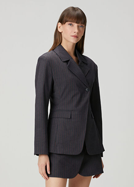 Antrasit Çizgili Kruvaze Blazer