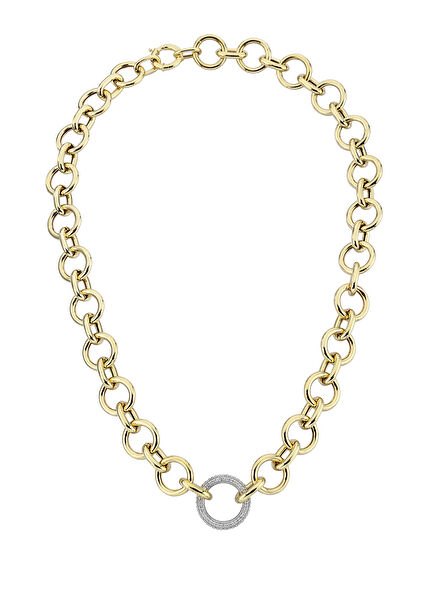 Medium Size Gold Round Chain Necklace with Stone P