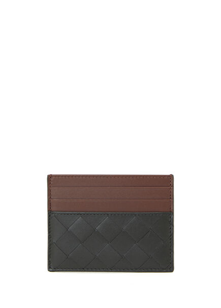 Intrecciato Burgundy Black Men Leather Card Holder