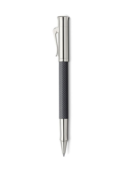 Guilloche Cisele Roller Anthracite Chevron Patterned Shiny Rhodium Metal Detailed Roller Pen